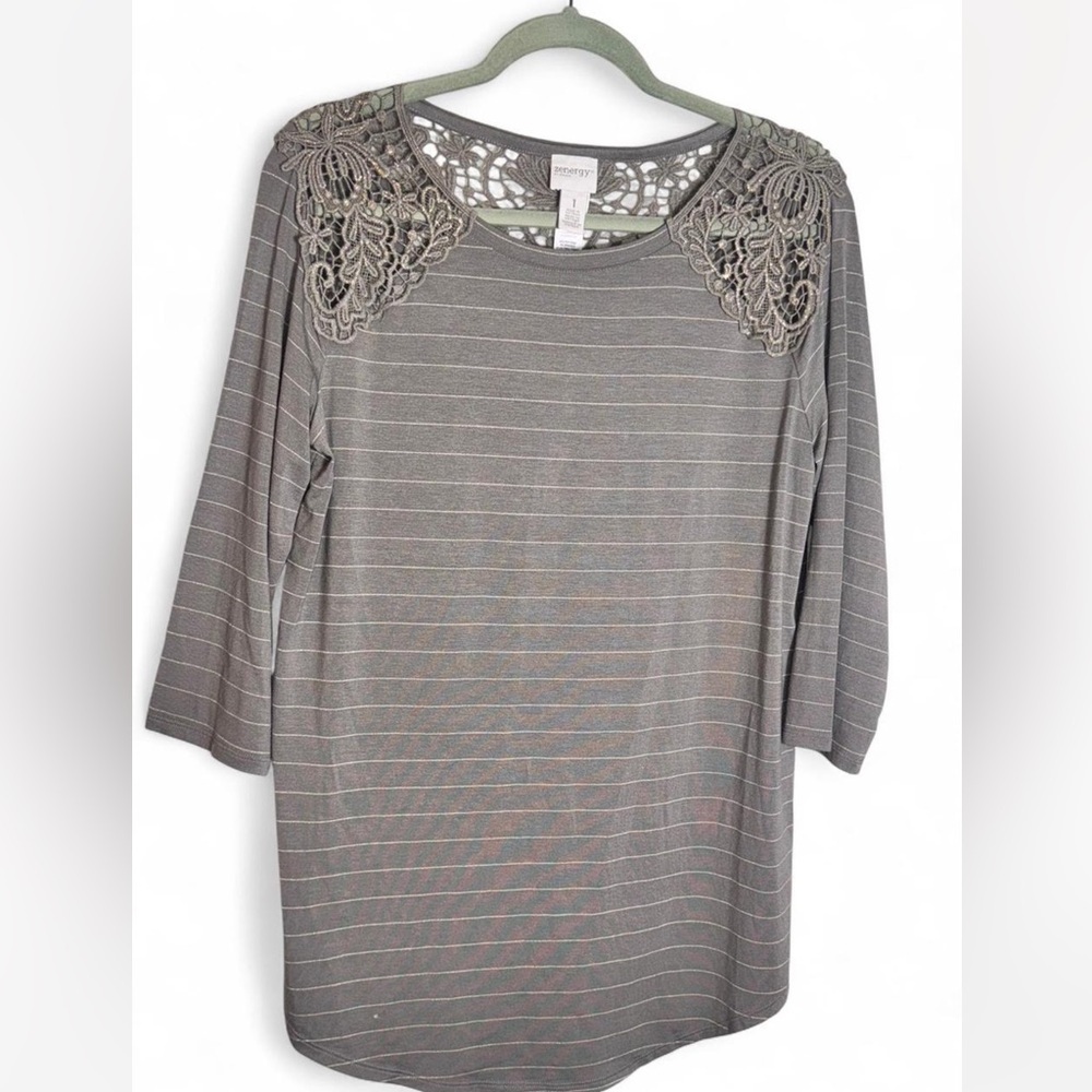 Elegant Gray Lace Shoulder Blouse
